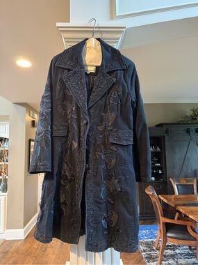 paparazzi Black Embroidered Floral Long Coat
